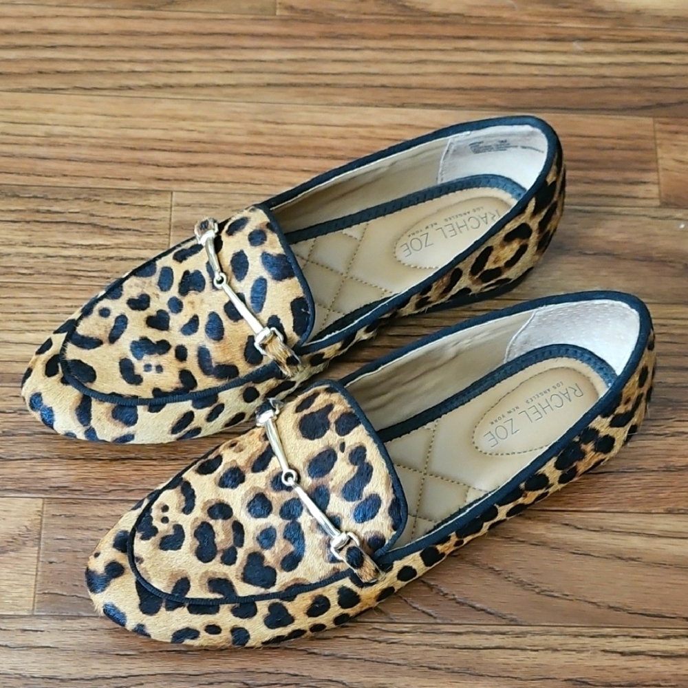 Rachel Zoe Leopard Print Loafers with Gold Accent